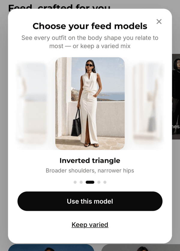 Choose your body shape — model carousel showing body types