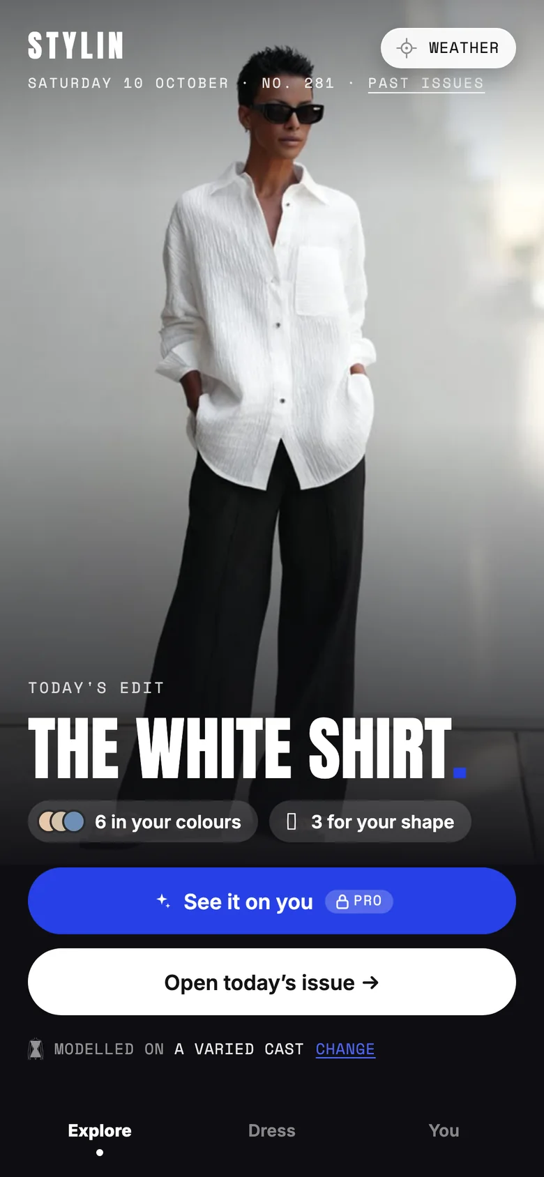 Today's issue in Stylin: the cover look, The White Shirt, with See it on you and Open today's issue