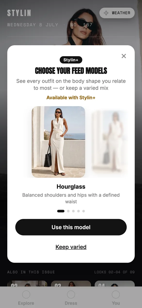 Body shape selector showing five silhouette options