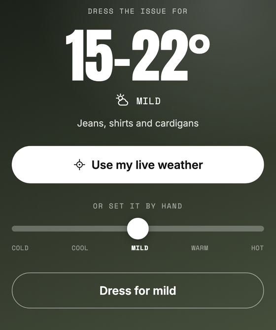 Live weather temperature control for outfit feed