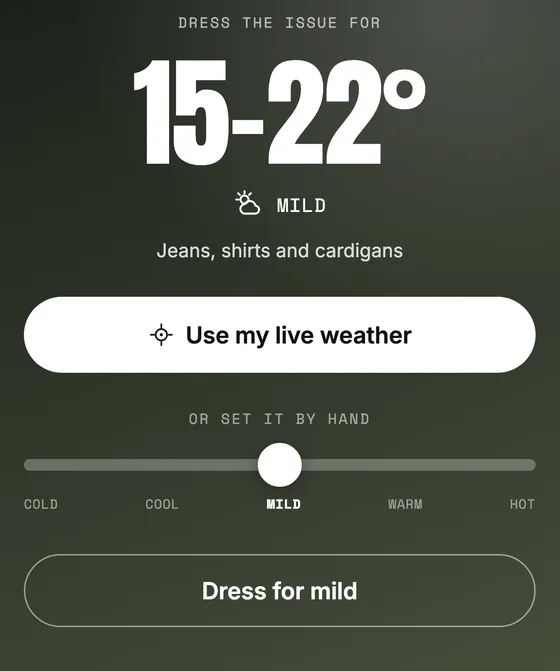 Live weather temperature control for outfit feed