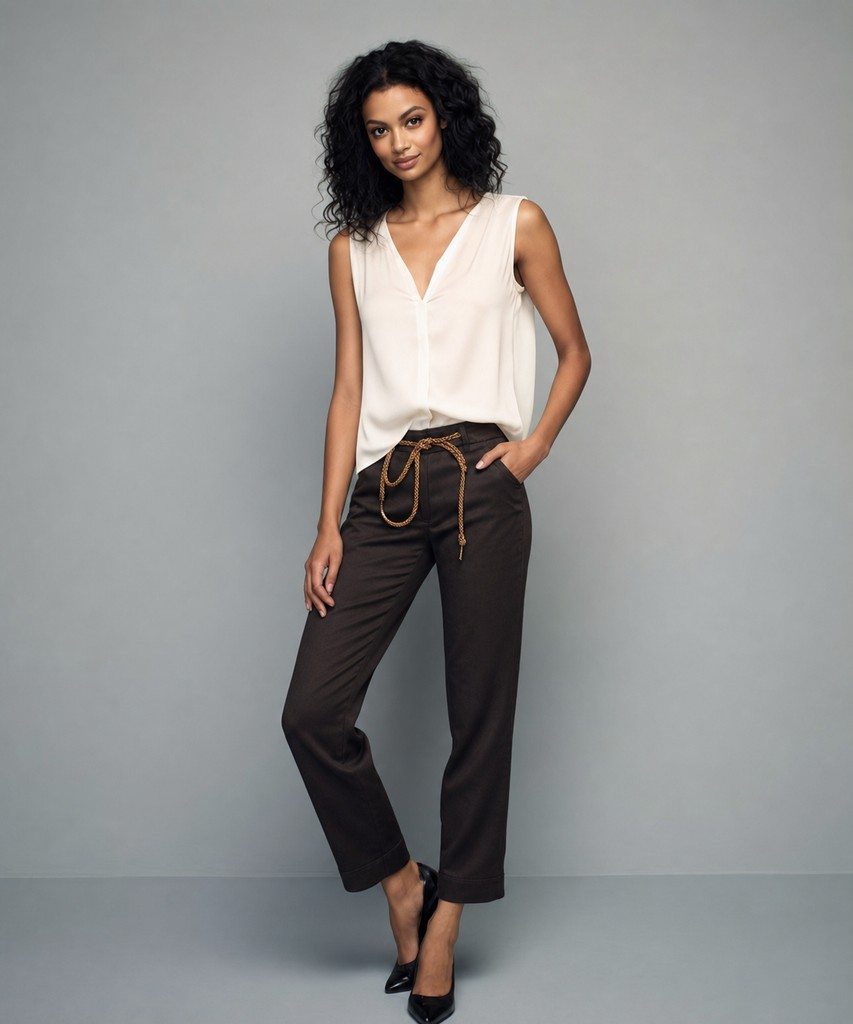 A complete smart casual outfit illustrating the core inverted triangle styling principles in one look